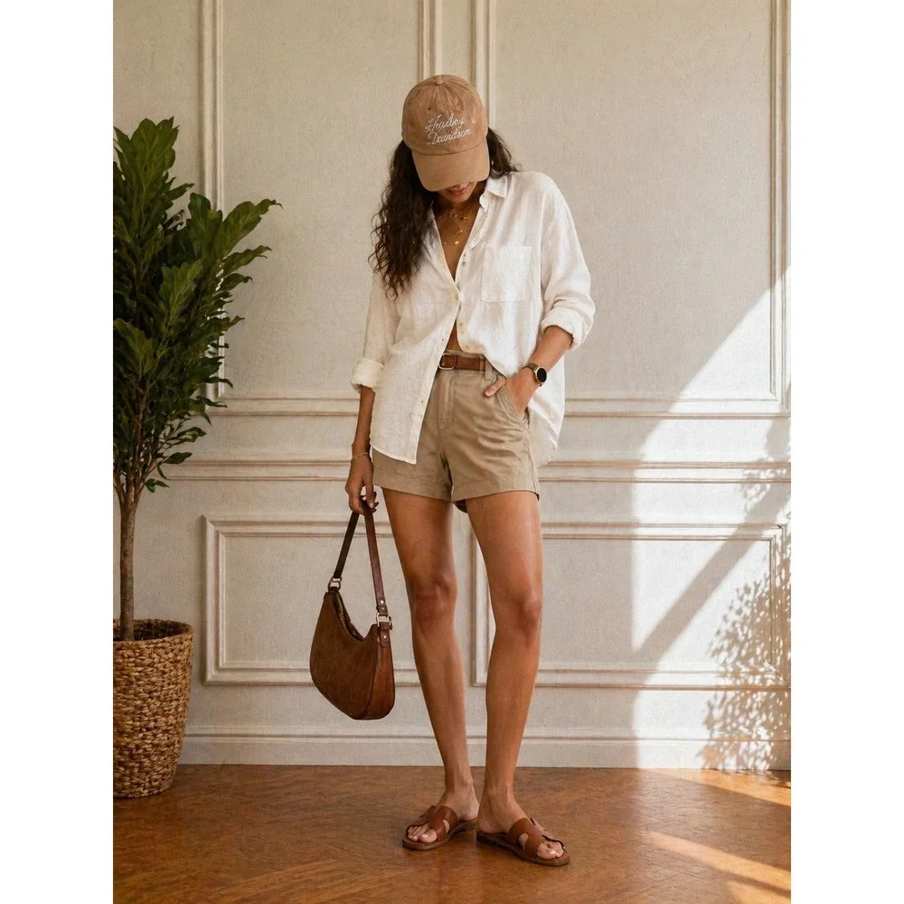 Loft The Monroe 4 Inch Chino Shorts Tan Khaki Mid Rise Size 6 Casual Summer